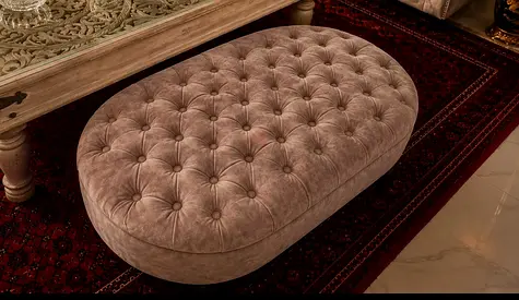 Tufted Oval Velvet Ottoman / Footstool - Light Taupe