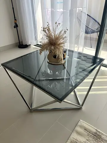 Glass Top Coffee Table with Metal Frame - Modern Square