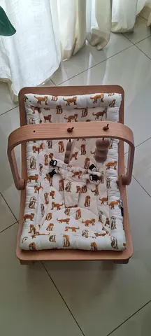 (Charlie Crane) Wooden Baby Rocker with Removable Cushion and Toy Bar