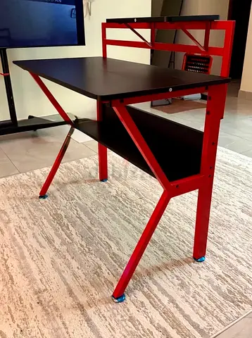 Compact Red Metal Study/Computer Desk with Shelf