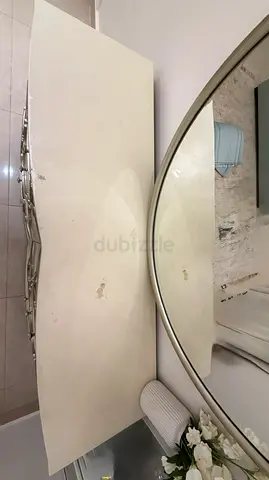 White Dresser with Round Mirror