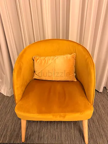 Mustard Yellow Velvet Accent Chair with Cushion - Good Condition