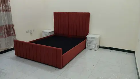 Upholstered Double Bed Frame with Headboard - Red/Burgundy