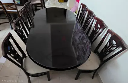 Solid Wood Dining Table with 8 Chairs - Dark Finish
