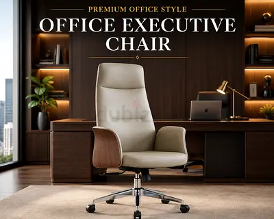 High-Back Executive Office Chair – Grey/Walnut Boss Chair