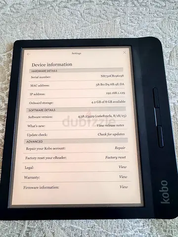 Kobo Libra H2O – 7" eReader | Waterproof | 8GB | Physical Page Buttons | Excellent Condition