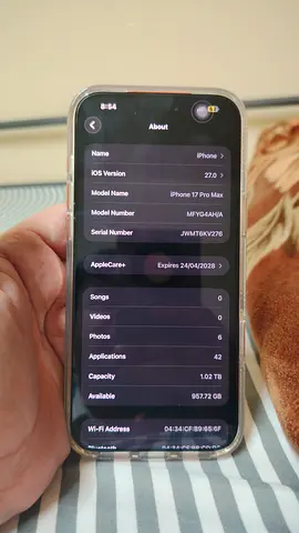 iPhone 17 Pro Max 1TB - brand new Condition with apple care plus April 2028
