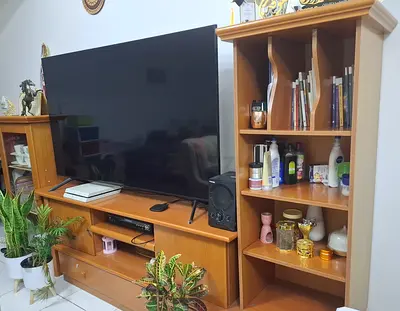 Wooden TV Entertainment Unit with Matching Bookshelf Brown Color - Good Condition