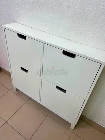White 4-Compartment Shoe Cabinet / Storage Unit