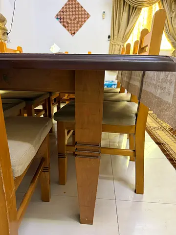 Solid Wood Dining Table with 8 Chairs - Heavy Oak Finish