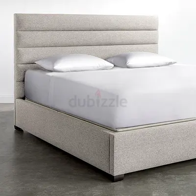 Upholstered Queen Bed Frame with Padded Headboard - Light Grey