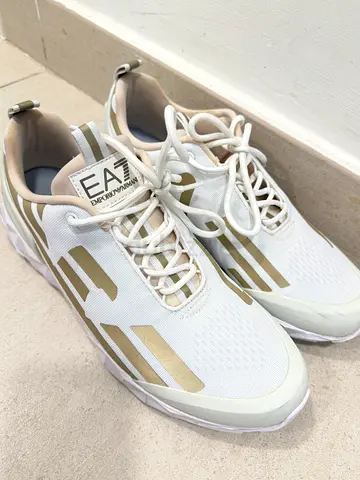 EMPORIO ARMANI EA7 White and beige men's athletic sneakers, lightly used size 44