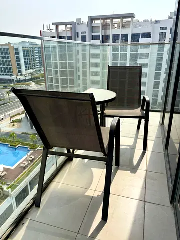 Balcony patio bistro set - glass top table with 2 mesh chairs