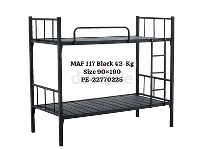 Metal Bunk Bed - Black, Single over Single, Sturdy Frame (90x190 cm)