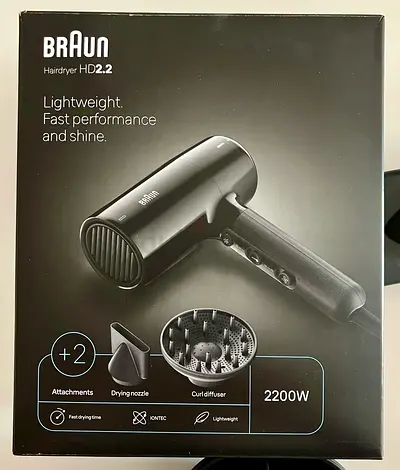 Braun HD 2.2 Hairdryer 2200W with Diffuser & Nozzle