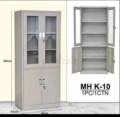 Metal Storage Cabinet with Glass Upper Doors and Lock - 184cm H