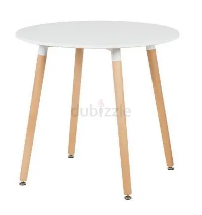 Round 2-Seater Dining Table - White Top with Beech Legs (2 Chairs FREE)