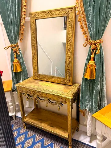Ornate Gold Console Table with Matching Mirror - Vintage Style