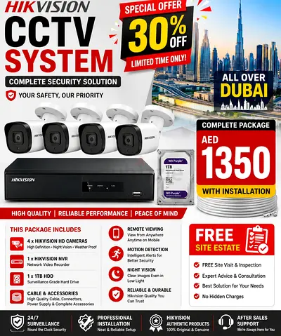 Hikvision 4-Camera CCTV Bundle with NVR, 1TB HDD + Installation (Dubai)