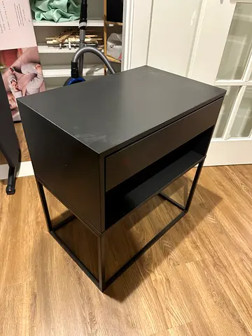Two Simple IKEA Black Metal Side Table with Storage Drawer