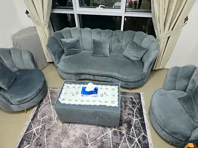 Blue Velvet Scalloped Armchair with Gold Legs