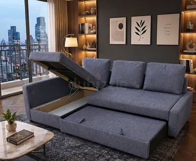 Modern Corner Sofa Bed with large storage compartment. Reversible left/right installation for flexib