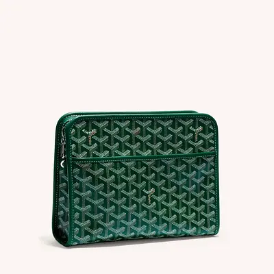 Goyard Jouvence MM Toiletry Bag in Green Goyardine Canvas & Chevroches Calfskin Leather