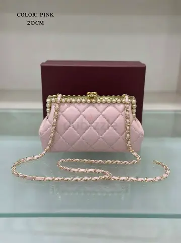 Chanel Pink Quilted Pearl-Trim Chain Shoulder Bag - 20cm super master quality