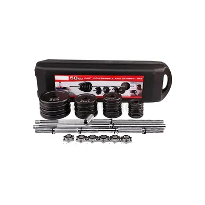 YORK 50kg Cast Iron Dumbbell & Barbell Set - Brand New