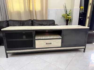 Wooden and iron tv stand