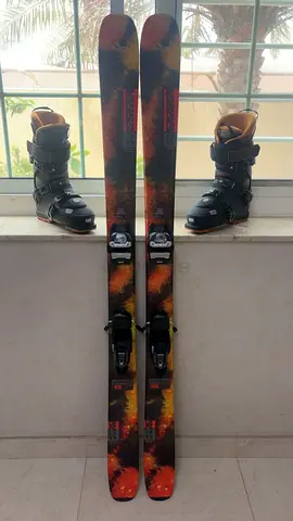 K2 reckoner 2026 skis with marker squire bindings and k2 boots size 43’ barely used