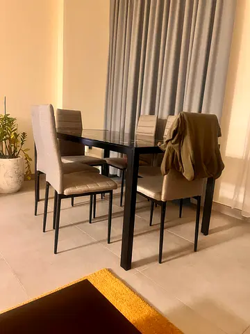 Set of 4 Modern Dining Chairs with Metal Frame - Beige Upholstery