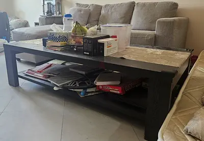 Solid Wood Coffee Table with Lower Shelf - Dark Finish