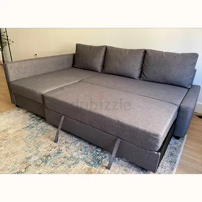 Grey L-shaped Sofa Bed with Storage - 3 Seater, Good Condition