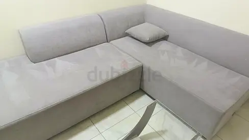 Light grey L-shaped fabric corner sofa - Good condition
