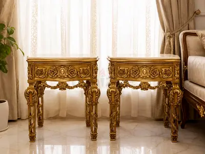 Pair of Vintage Gold Carved Side Tables / Bedside Tables
