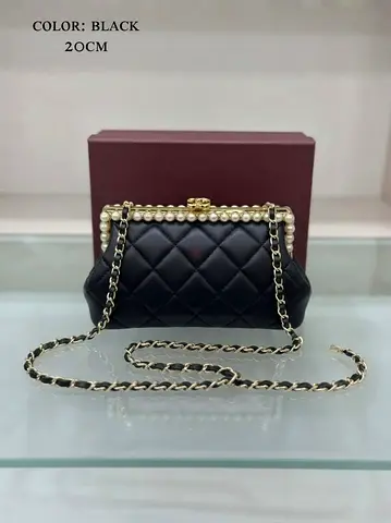 Chanel Black Quilted Pearl-Trim Mini Chain Shoulder Bag – 20cm super master quality
