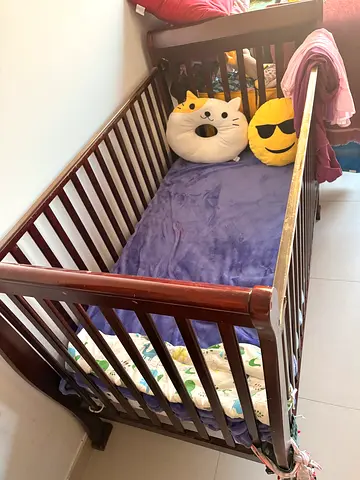 Free-Solid Wooden Baby Crib - Dark Brown, Good Condition