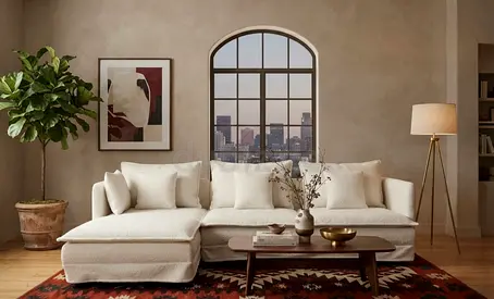 Contemporary L-shaped sofa for any home. Flexible layout and different color choices.