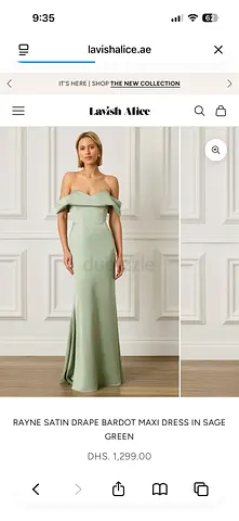 Rayne Satin Draped Bardot Maxi Dress - Sage Green (brand new - with tags) - perfect for an occasion