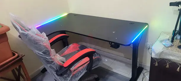 Gaming/Study Desk with RGB LED Edge and Ergonomic Chair - Good Condition