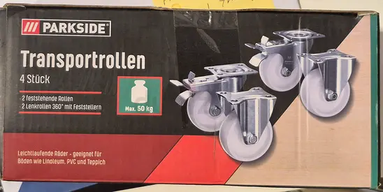 Set of 4 wheels with lock Parkside Transport Casters (Up to 50 kg) - Brand New in Box
