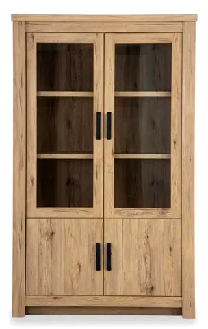 Solid Wood Display Cabinet with Glass Doors - 4-Shelf Storage