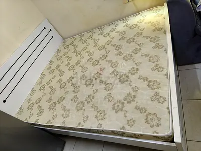 White wooden double bed frame with mattress - good condition