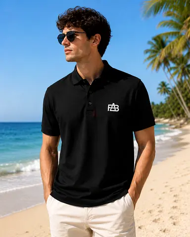 Men's Black Polo Shirt with FAB Logo - Size M