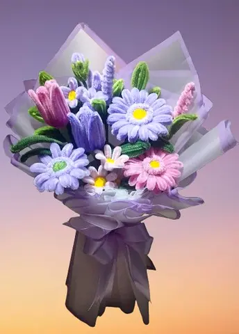 Handmade Pipe Cleaner Flower Bouquet - Pastel Lavender & Pink