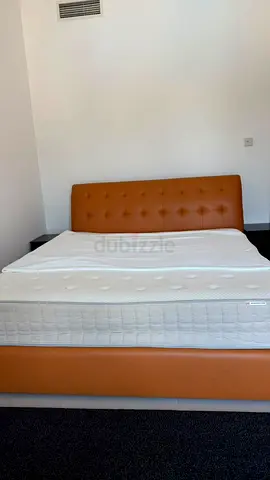 IKEA Tan Faux Leather Upholstered King Size Bed Frame