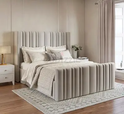Customised Modern Upholstered Bed with Vertical Channel Tufting
