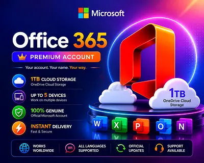 Custom Name Premium Office 365 Pro | 5 Devices | Lifetime Access | 1 TB Drive | 1 Year Warranty