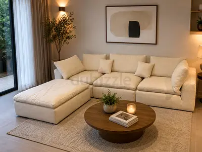 Feather Filled Corner Sofa with plush seating and stylish design. Custom colors, left/right fitting,